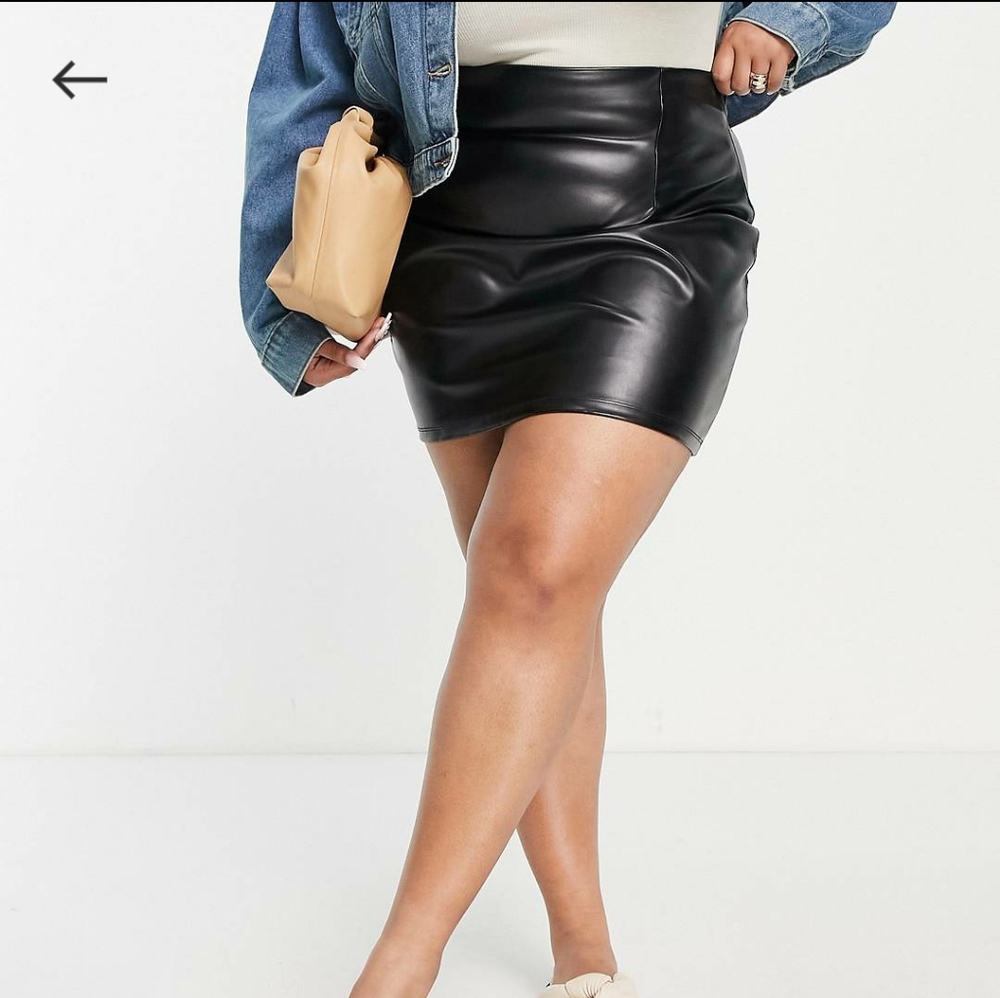 ASOS Design Curve leather look seamed super mini skirt in black